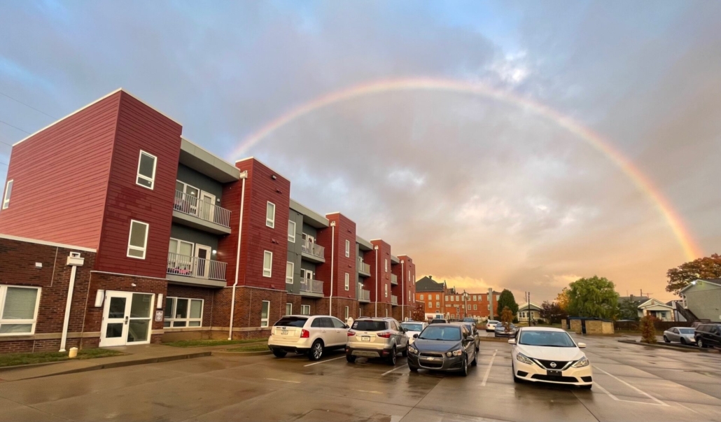 Garfield Commons Housing with rainbow