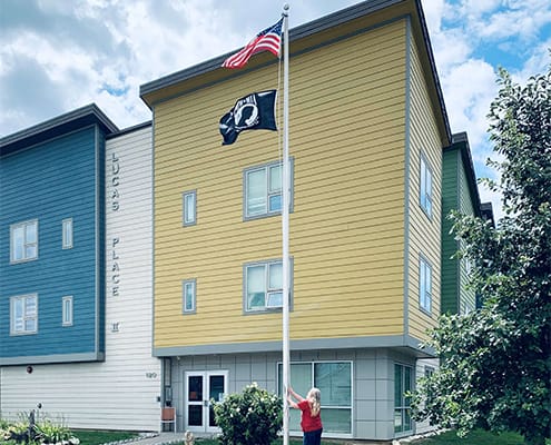 Lucas Place II building with flag