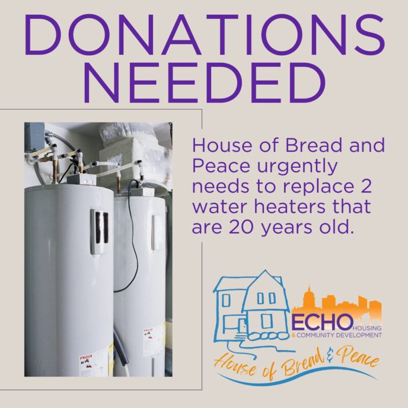 graphic requesting donations for 2 water heaters